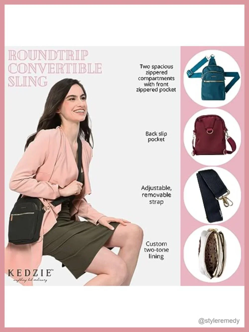 Women's Convertible Sling Crossbody Bag Polyester W- Adjustable Strap Travel